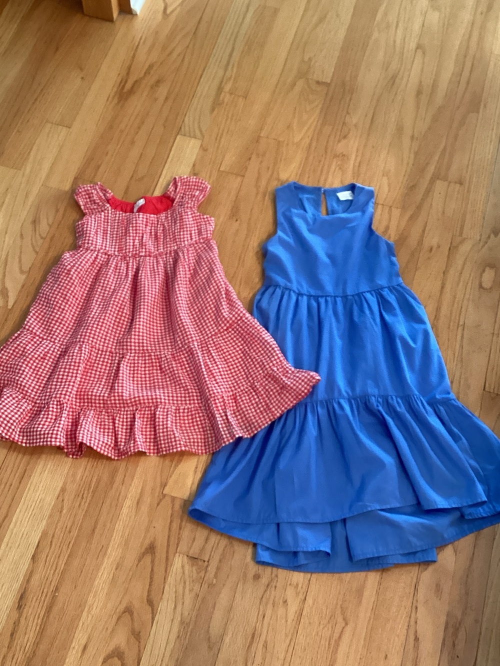 abercrombie kids Bundle Red Gingham Ruffle Dress & Blue Tiered Sundress